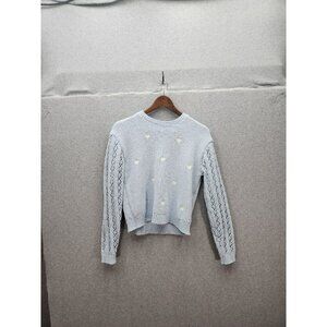 Angel Kiss Womens Light Blue Knit Sweater With Lace Sleeves - Size M